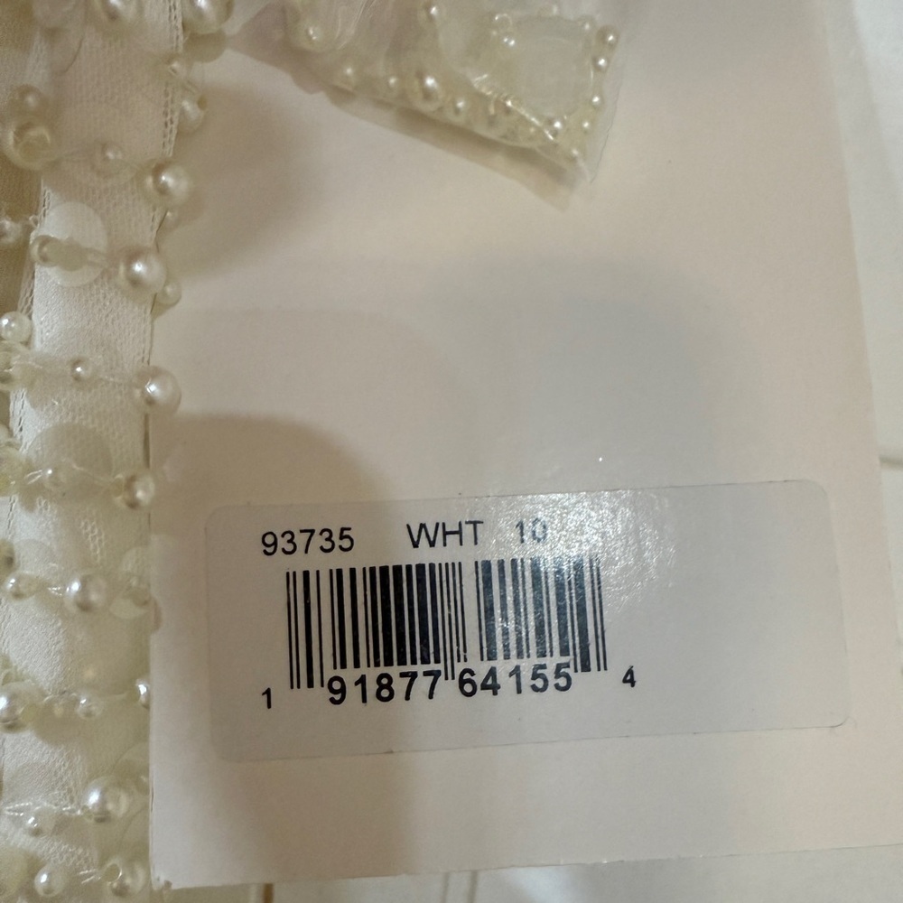 NWT | Mac Duggal 93735 White Pearl Soft Tie One Shoulder Gown Size 10 - Picture 6 of 14